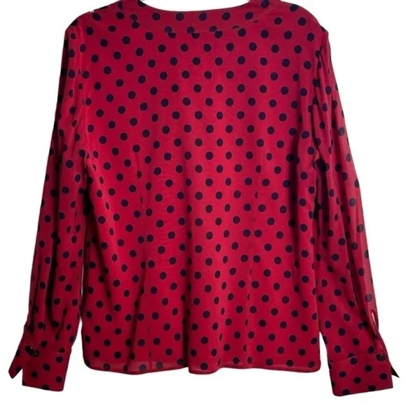 St John Silk Polka Dot Blouse Neck Tie Red Blue Size 12 - Picture 5 of 16